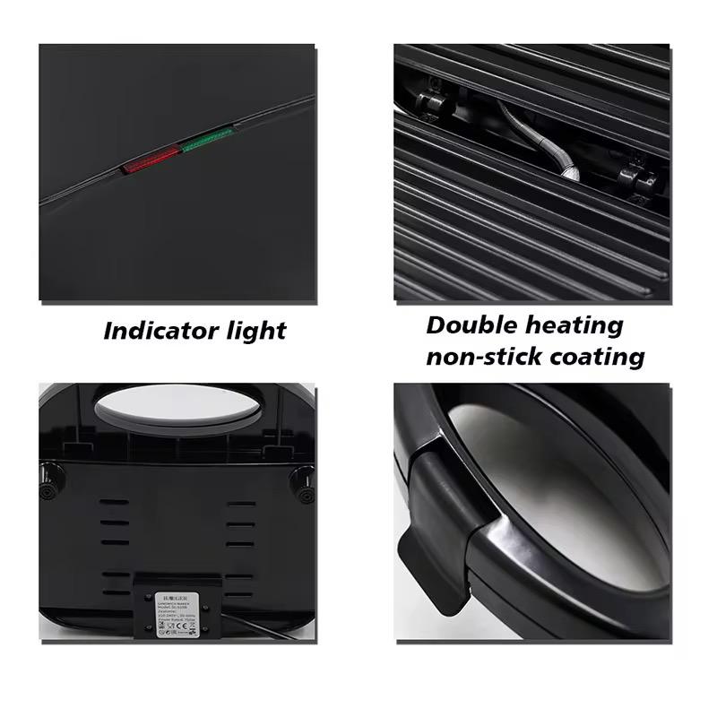 Prajitor de paine tip grill, 750W, suprafata antiaderenta, pentru sandwich-uri, panini si tortilla, negru