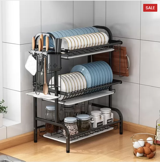 Suport de Vase Metalic Supraetajat – 3 Niveluri, Negru