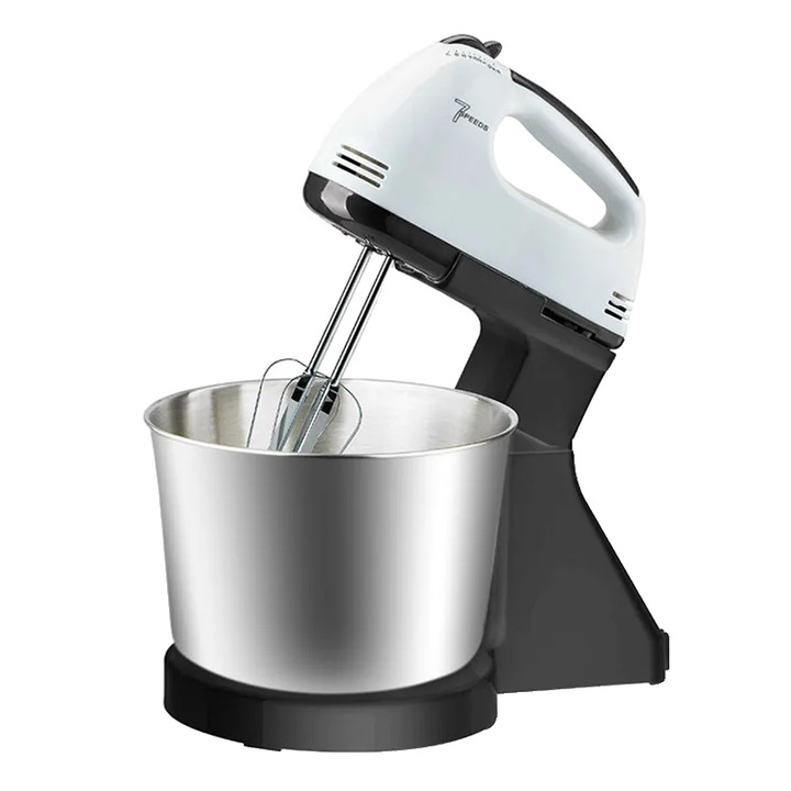 Mixer electric, tel multifunctional, bol din otel inoxidabil, alb, priza UE