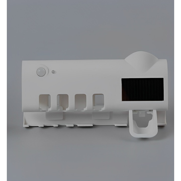 Dozator pentru pasta de dinti cu alimentare solara si sterilizator UV pentru periute alb